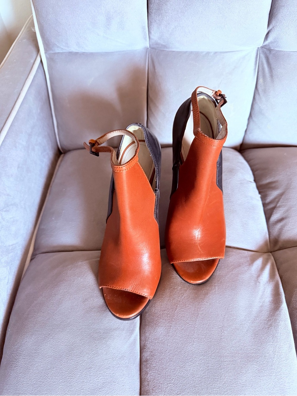 Pour La Victoire Orange Open-Toe Ankle Strap Heels